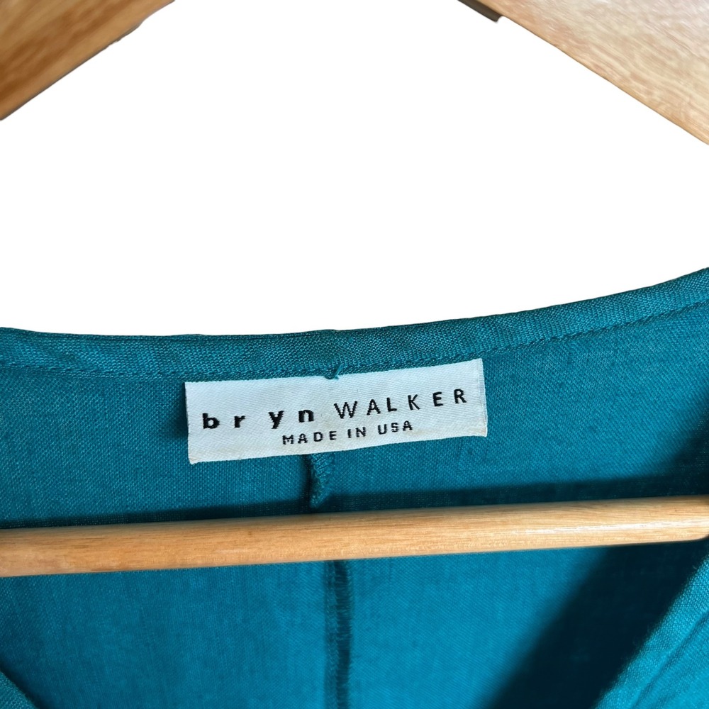 Bryn Walker 100% Linen Dark Teal Baxter Short Sleeve Sharkbite Hem Tunic Top XL - Picture 6 of 13